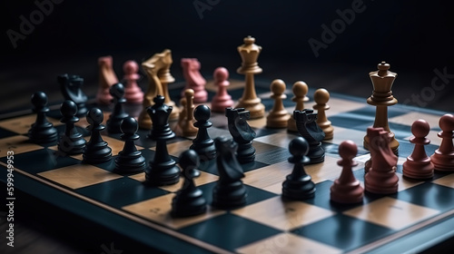 Strategy competition pieces chessboard checkmate. Generative Ai