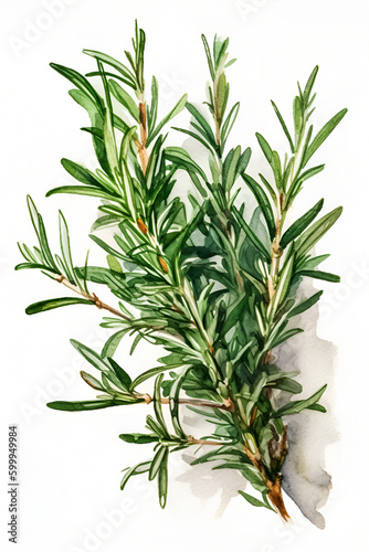 Bunch of rosemary, watercolor, white background, ai