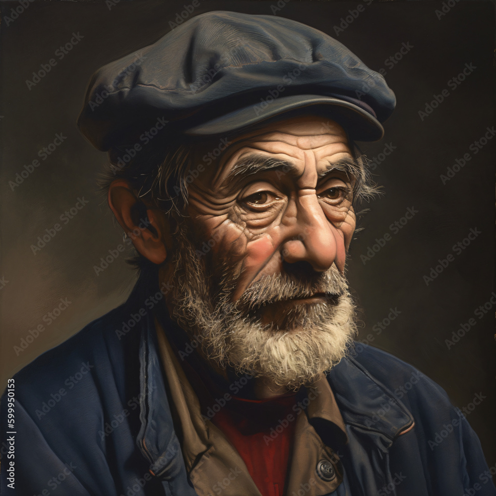 An old man wearing a grey beret hat Generative Ai