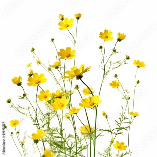 flowers of the field  yellow flowers with green stem on white background generated by AI