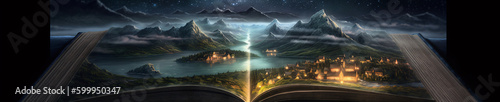 Fantasy world in a book  reading as a portal to imagination  high fantasy  magical  generative AI