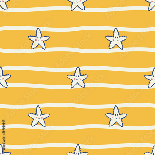 Photography Seamless pattern of underwater life with cute starfishes