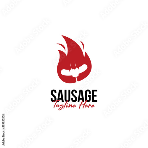 Creative sausage with fire flame grill toast roast logo design illustration idea