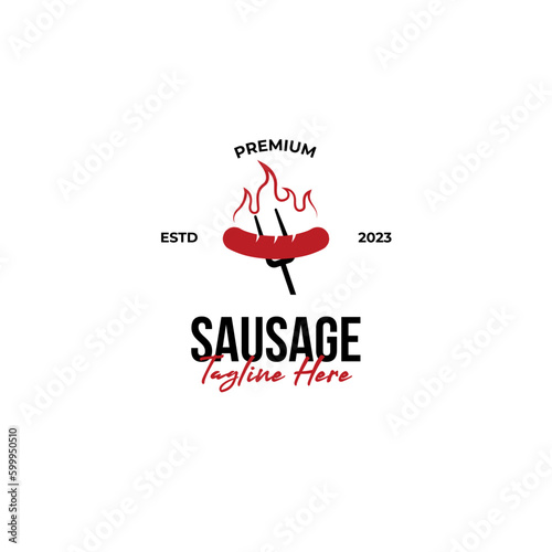 Creative sausage with fire flame grill toast roast logo design illustration idea