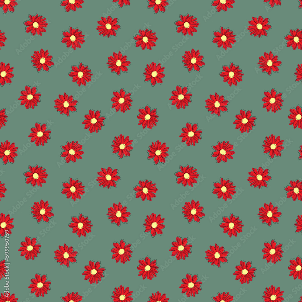 Vector seamless summer pattern of retro style daisies in vintage colors with offset outline. Can be used for printing, textile and packaging. Vector seamless summer pattern of retro style daisies in vintage colors with offset outline. Can be used for printing, textile and packaging.
