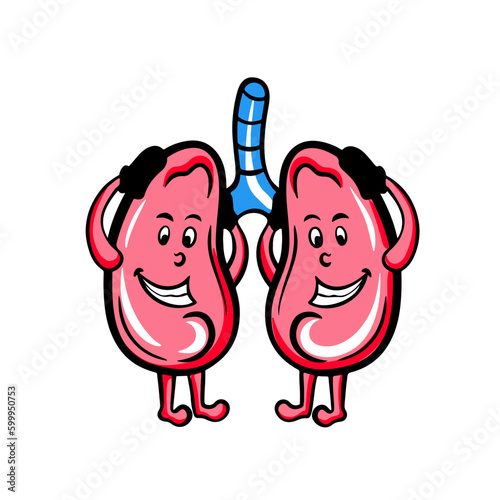 Lungs Cartoon Character Icon Flat Design Vector