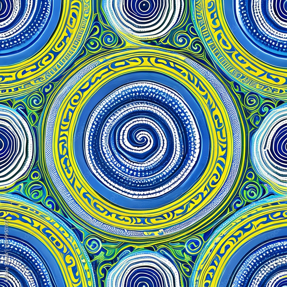 Obraz premium A repeating pattern of spirals in cool, muted colors like green and blue5, Generative AI