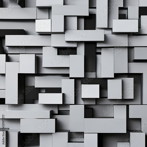 An abstract design with interlocking rectangles in shades of black, white, and gray4, Generative AI