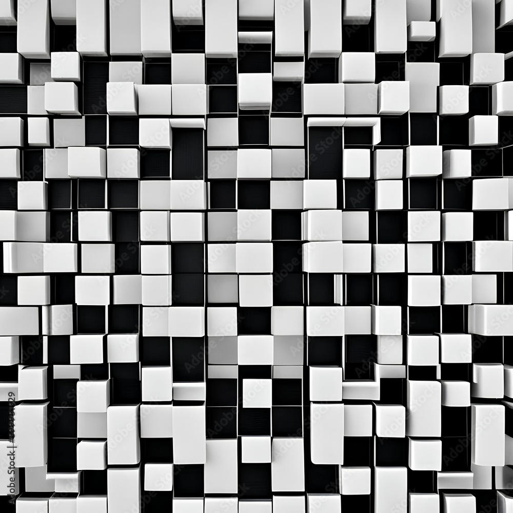 A geometric design with squares and rectangles arranged in a chessboard pattern, in shades of black and white4, Generative AI A geometric design with squares and rectangles arranged in a chessboard pattern, in shades of black and white4, Generative AI