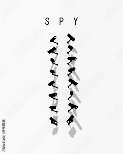 CCTV Spy Cameras White Book Cover Artwork Building Surveillance Sunny 3d illustration render digital rendering © paul