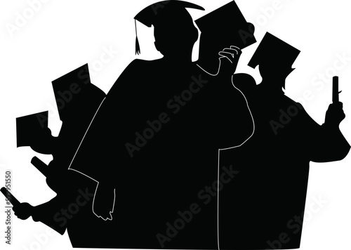silhouette of graduation group celebration , bs , ms , phd , diploma etc