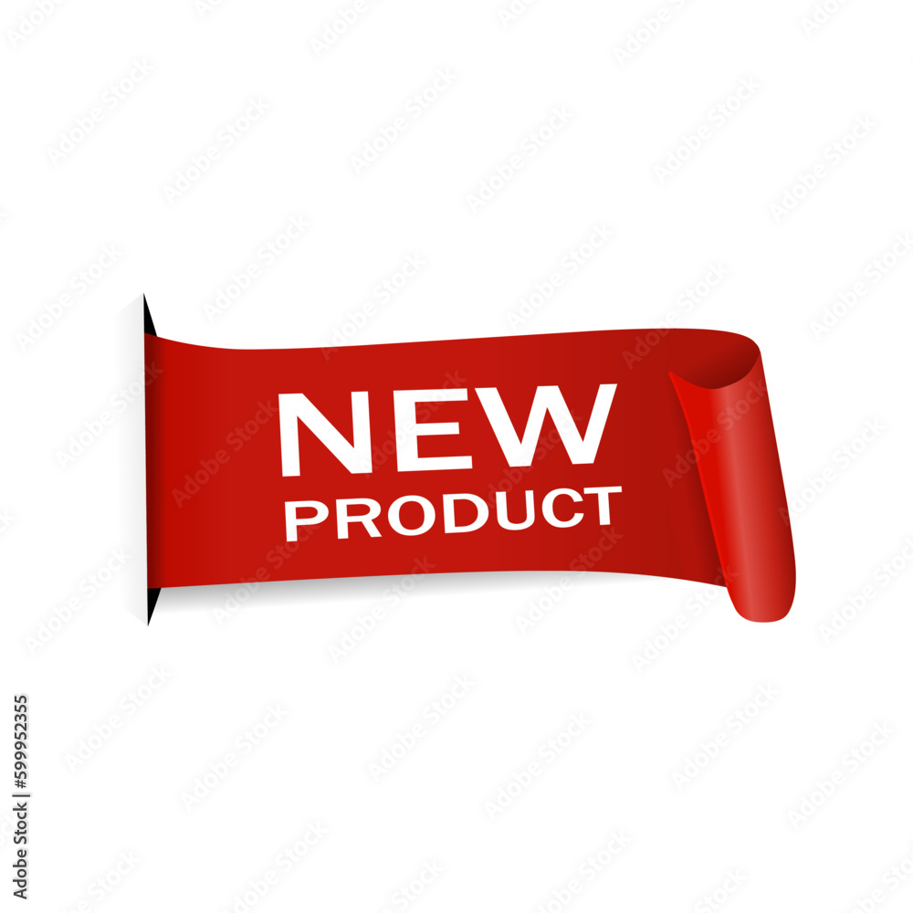 New product banner, red label design on white background, Vector.