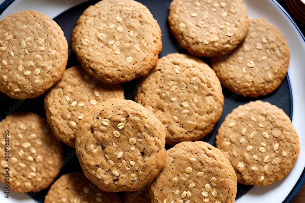 Generative Ai. a plate of freshly baked homemade oatmeal cookies Generative Ai. a plate of freshly baked homemade oatmeal cookies