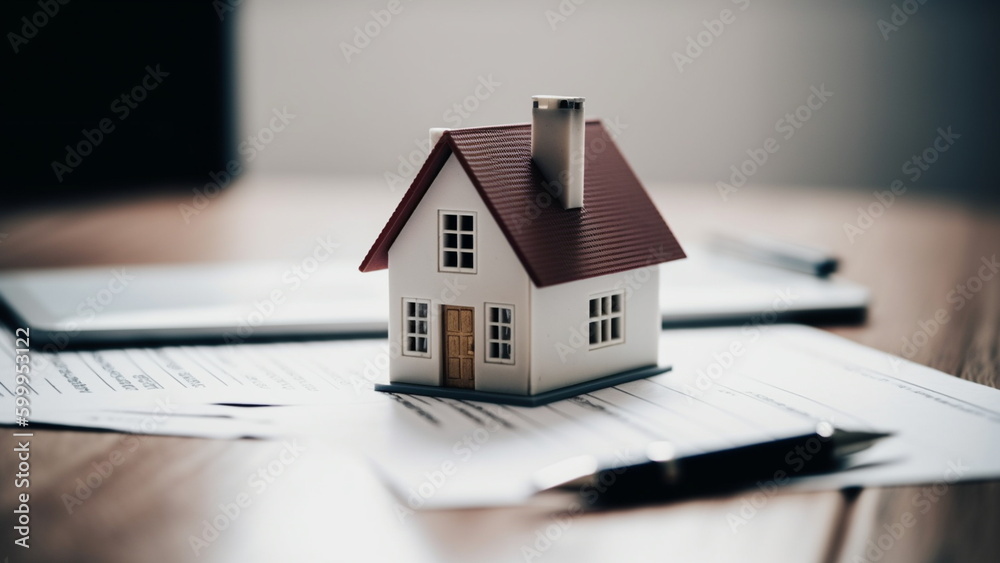 custom made wallpaper toronto digitalHome loan and investment concept .Tiny house, pen and mortgage agreement with Generative AI.