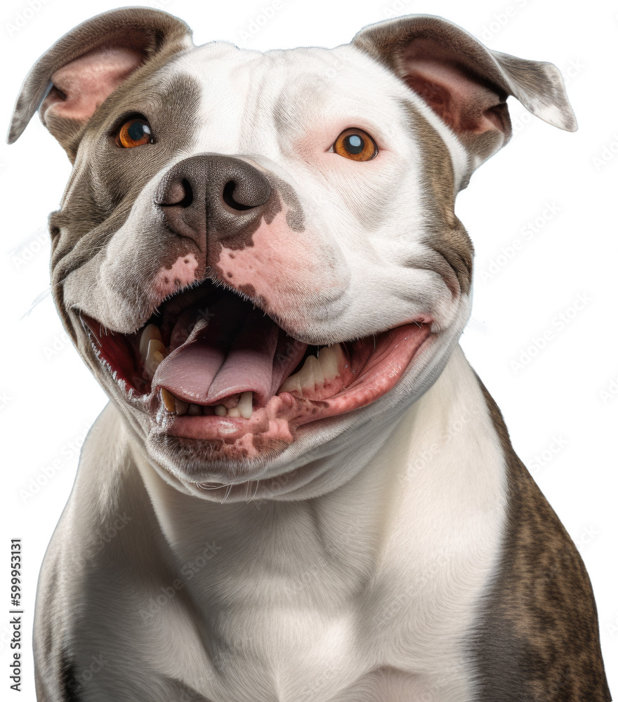 White and brindle Staffordshire Bull Terrier, Staffie, Happy portrait illustration 