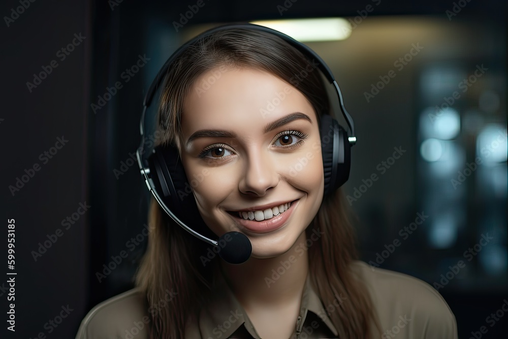 Attractive business woman Asian in suits and headsets are smiling while working with computer at office. Customer service assistant working in office. Generative Ai. Attractive business woman Asian in suits and headsets are smiling while working with computer at office. Customer service assistant working in office. Generative Ai.