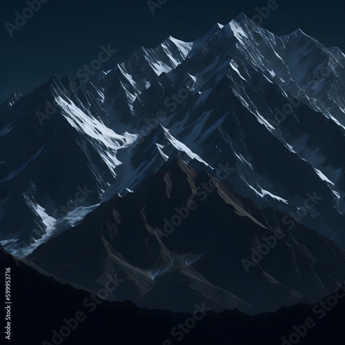 a snowy mountain range  surrounded by snow covered mountains in the foreground and a cloudy sky in the background  with a few clouds in the foreground. Generative AI