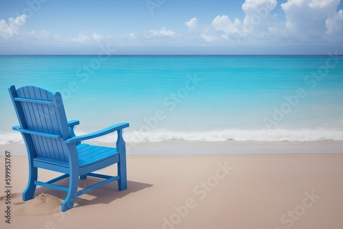 Blue luxury chair at the sandy beach  freelance business concept  generative ai