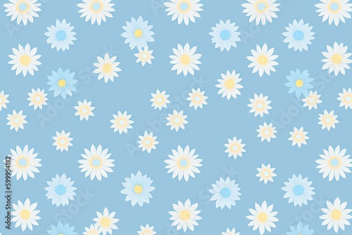 Painting with white flowers on blue background. Botanic print background on canvas, generative ai image