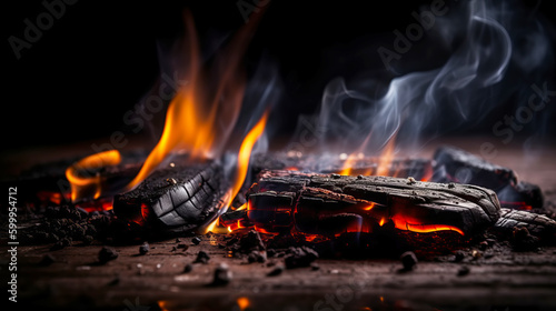Charcoal Flames Background for Barbecue. Empty Burning charcoal for product placement. Generative AI illustration