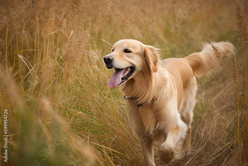 Energetic Golden Retriever Exploring a Field - Generative ai