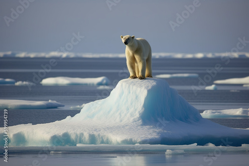 Polar Bear Standing atop a Shrinking Ice Shell - Generative ai