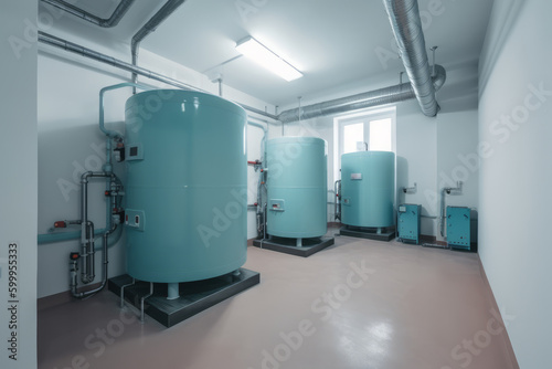 boiler room interior for modern water and space heating system