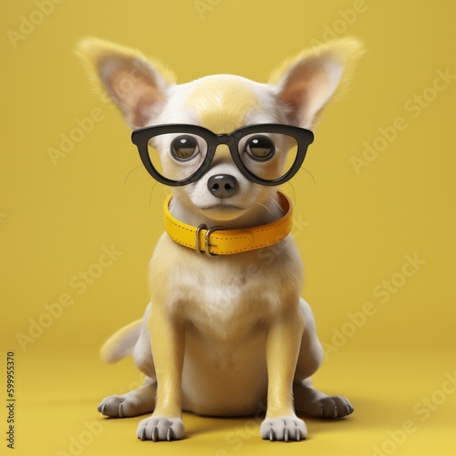 dog yellow cute chihuahua puppy background glasses animal canino portrait pet. Generative AI. © SHOTPRIME STUDIO