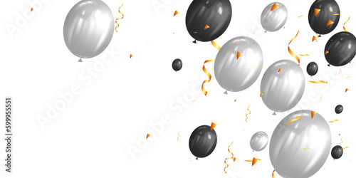background with black and silver balloons, holiday banner, festive celebrate backdrop ballons. vector illustration