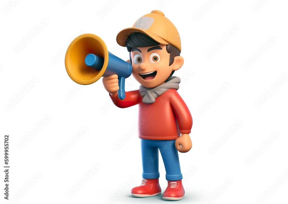 The louder you emphasize what you are saying, even through a megaphone, the more people the information reaches. Communication concept. Sharing information using a megaphone. AI generated illustration