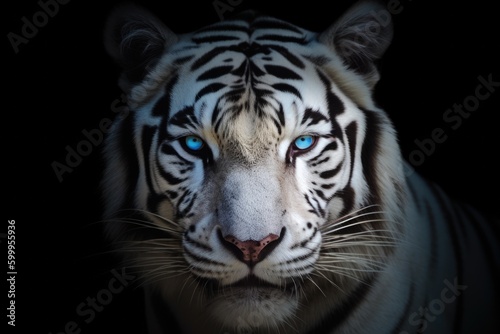 Close up view of white tiger s face. Generative AI