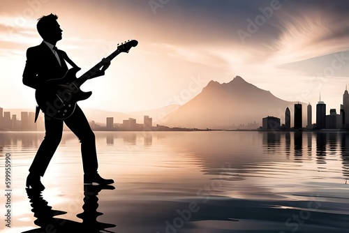 silhouette of a person with a guitar, generative ai