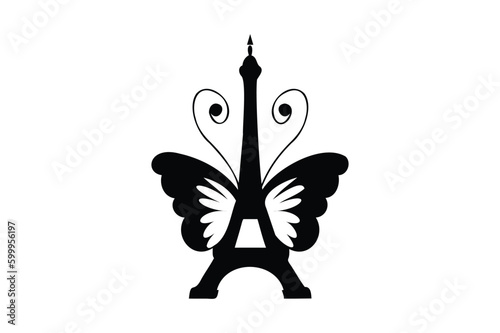 black and white tower and butterfly Minimal Vector Logo Design Tshirt Sublimation Illustration tattoo design