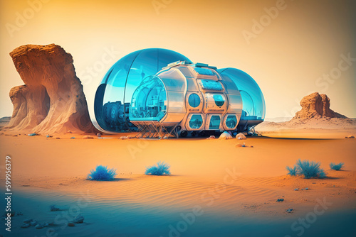 Futuristic transparent buildings on the Mars