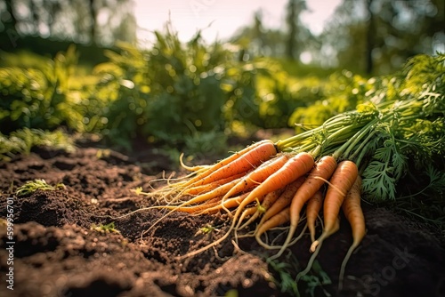 Carrots in the Dirt Picked Fresh from the Farm (Generative AI)