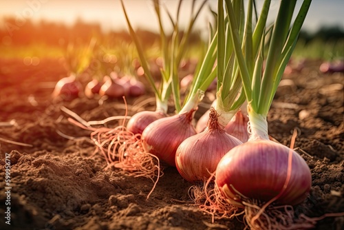 Onions in the Dirt Picked Fresh from the Farm (Generative AI)