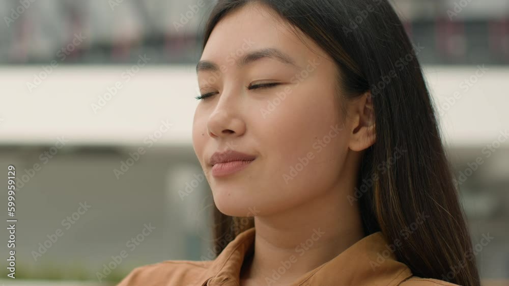 Portrait thoughtful pensive Asian woman dreaming chinese japanese girl relaxed korean businesswoman think ponder imagine looking in side close up head shot ethnic lady thinking future dream pondering