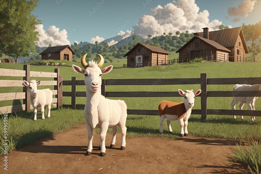 Baby goat standing next to a wooden fence, generative ai illustration ...