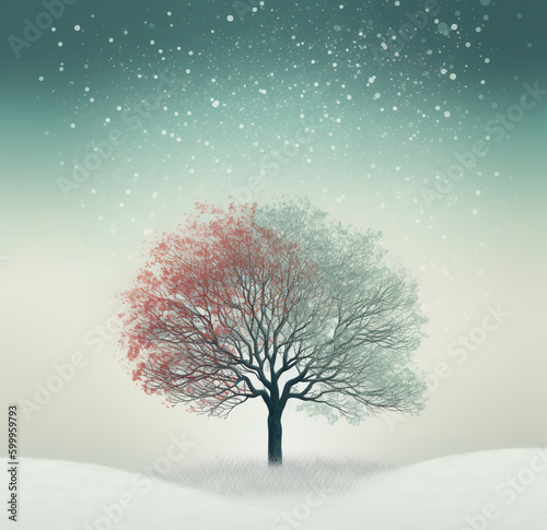 Generative AI: trees in the white meadow. Beautiful winter landscape. © justdd