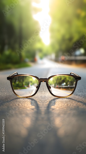 glasses on the road  Generative AI © hisilly