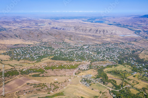 Aerial view of Achajur village on sunny summer day. Tavush Province, Armenia. © Kirill