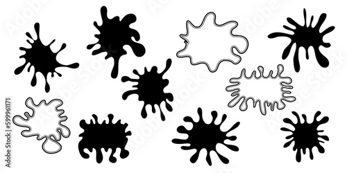 Vector silhouettes of stains, ink, drops. hand-drawn set on a white background.