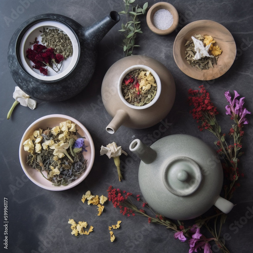 Tea with flowers, herbal tea, tea with herbal, herbals, ceremony, Generative AI