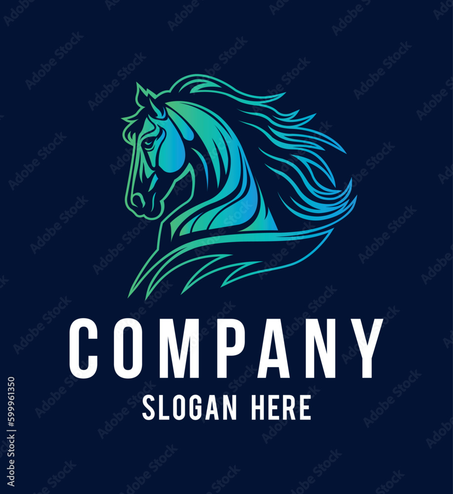 Horse head mascot side view vector art image business company logo template, brand identity logotype on dark background.