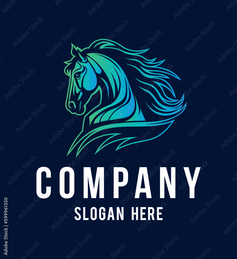 Fototapeta premium Horse head mascot side view vector art image business company logo template, brand identity logotype on dark background.