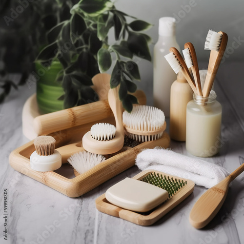 Eco friendly bathroom accessories, spa, Generative AI