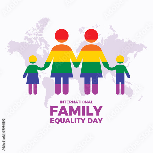 International Family Equality Day vector illustration. Abstract LGBT rainbow family holding hands vector. Two mothers and children design element. Group of rainbow people abstract icon vector