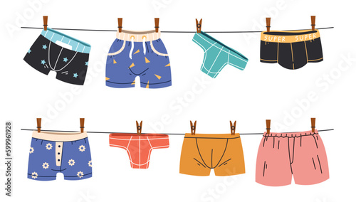 Underwear apparel clothesline accessory bikini concept. Vector graphic design illustration
