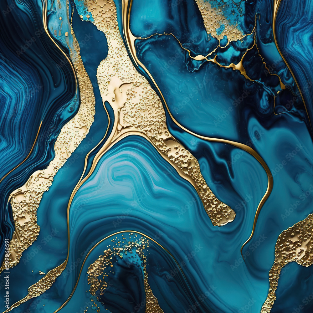 Abstract blue marble background with golden veins pain. Generative AI ...