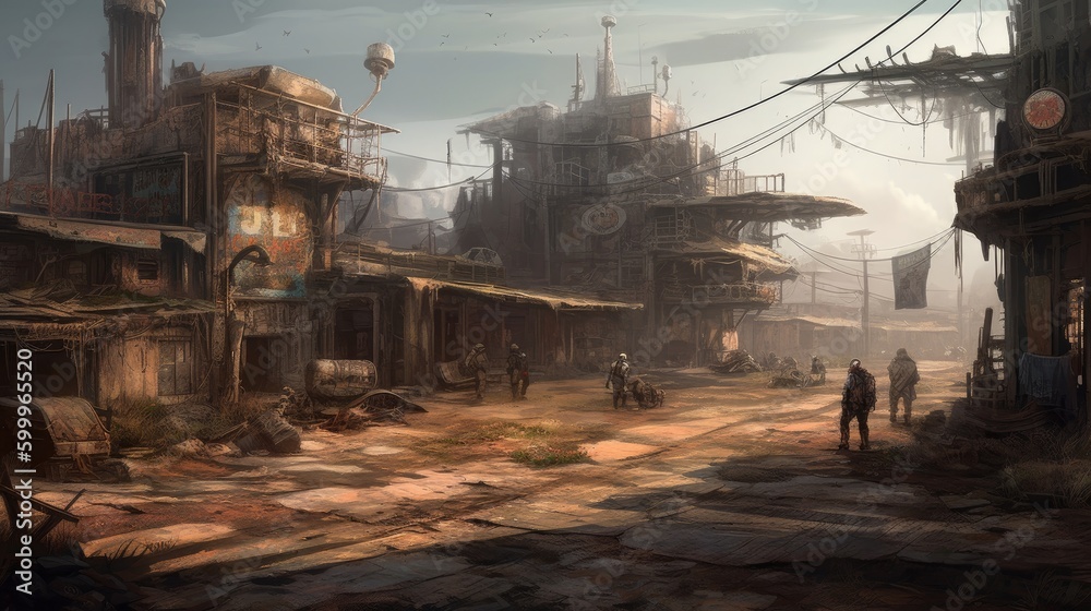 A pos apocalyptic wasteland with robotic scavengers. AI generated